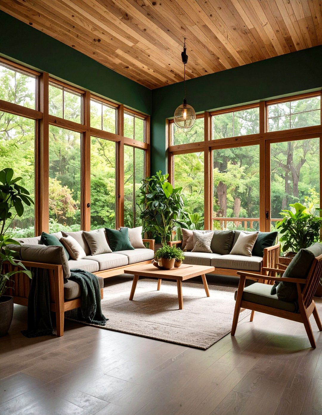 Forest Green Sunroom with Natural Depth - 24 Sunroom Color Ideas
