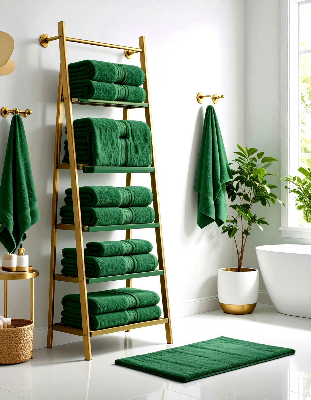 Forest Green Towel Storage - 24 Small Green Bathroom Ideas