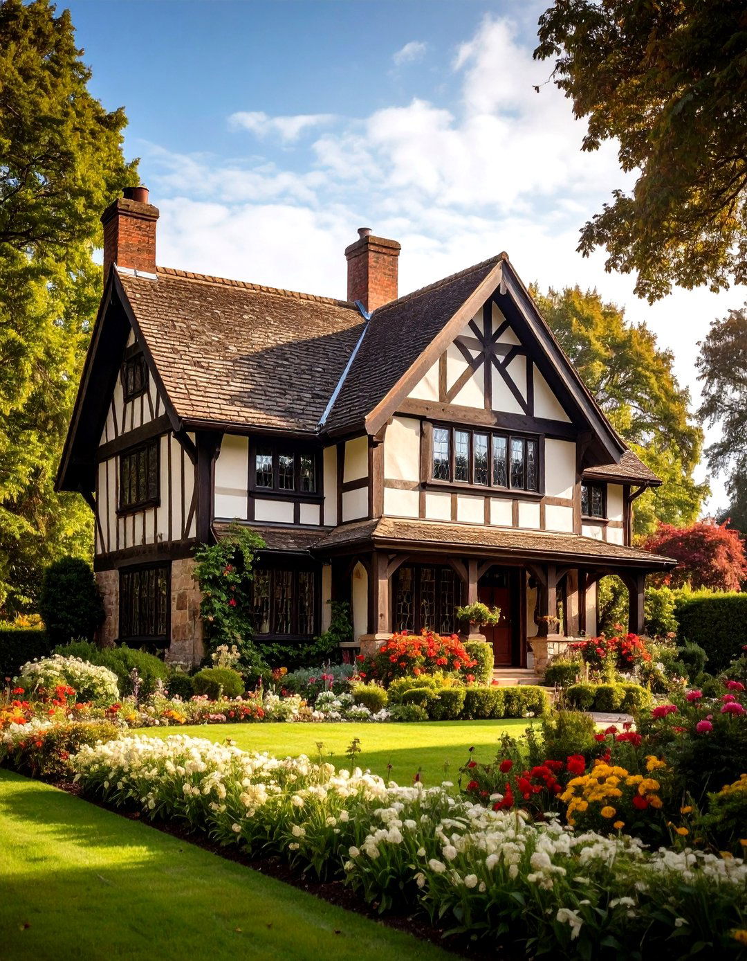 Forest Green Tudor Revival Style - 24 Green Exterior House Paint Ideas