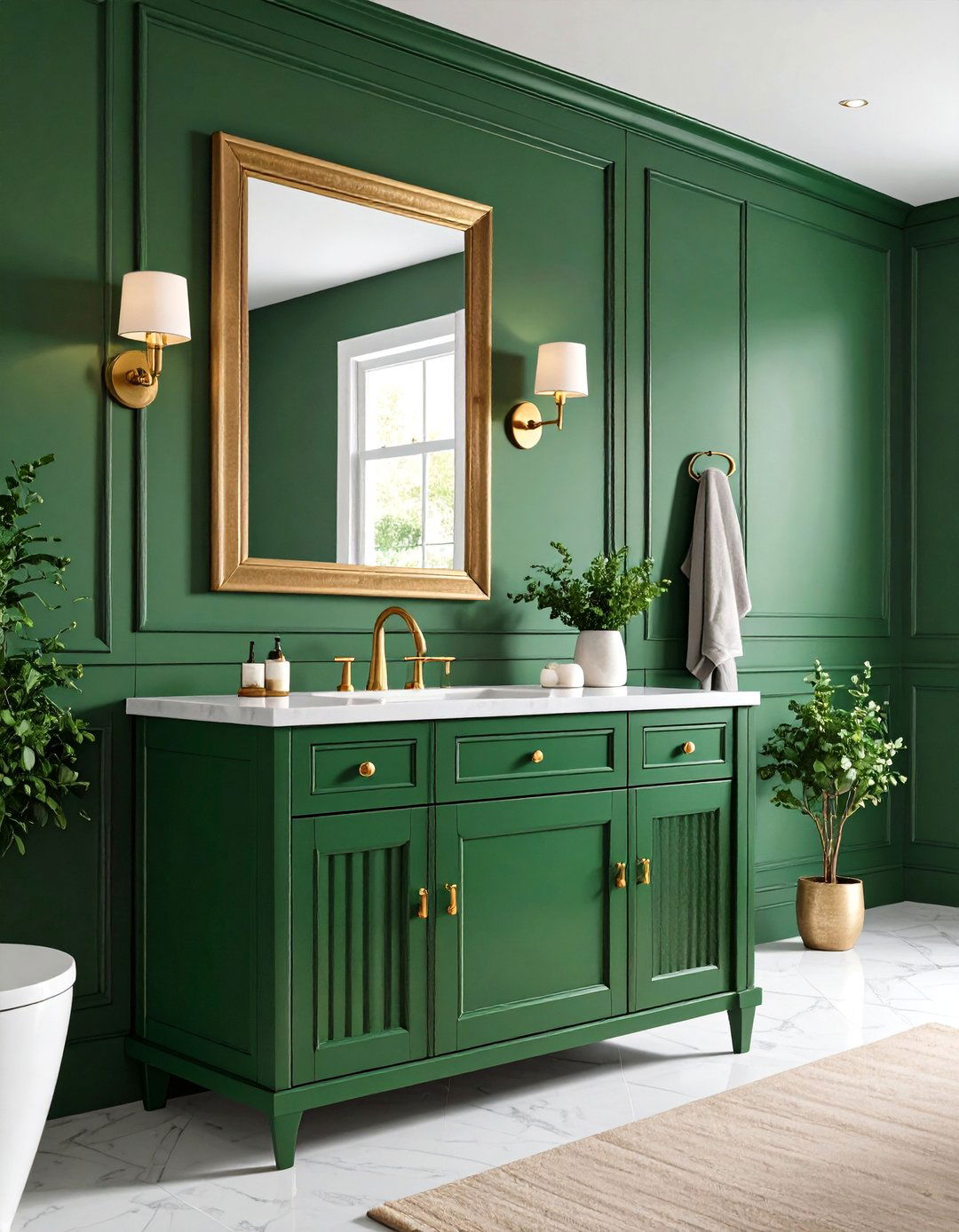 Forest Green Vanity with Fluted Details - 24 Bathroom With Green Vanity