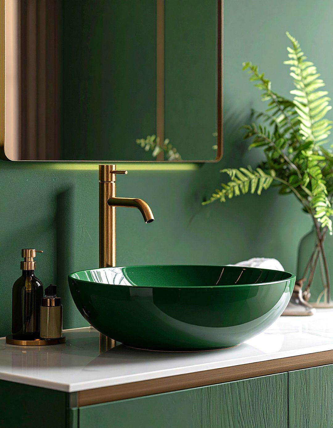 Forest Green Vessel Sink Design - 24 Forest Green Bathroom Ideas