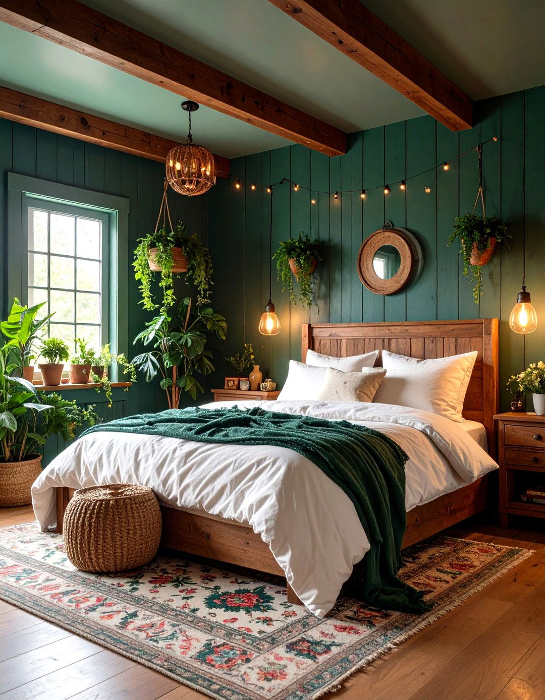 Forest Green Vintage Cottage Style - 24 Green Boho Bedroom Ideas