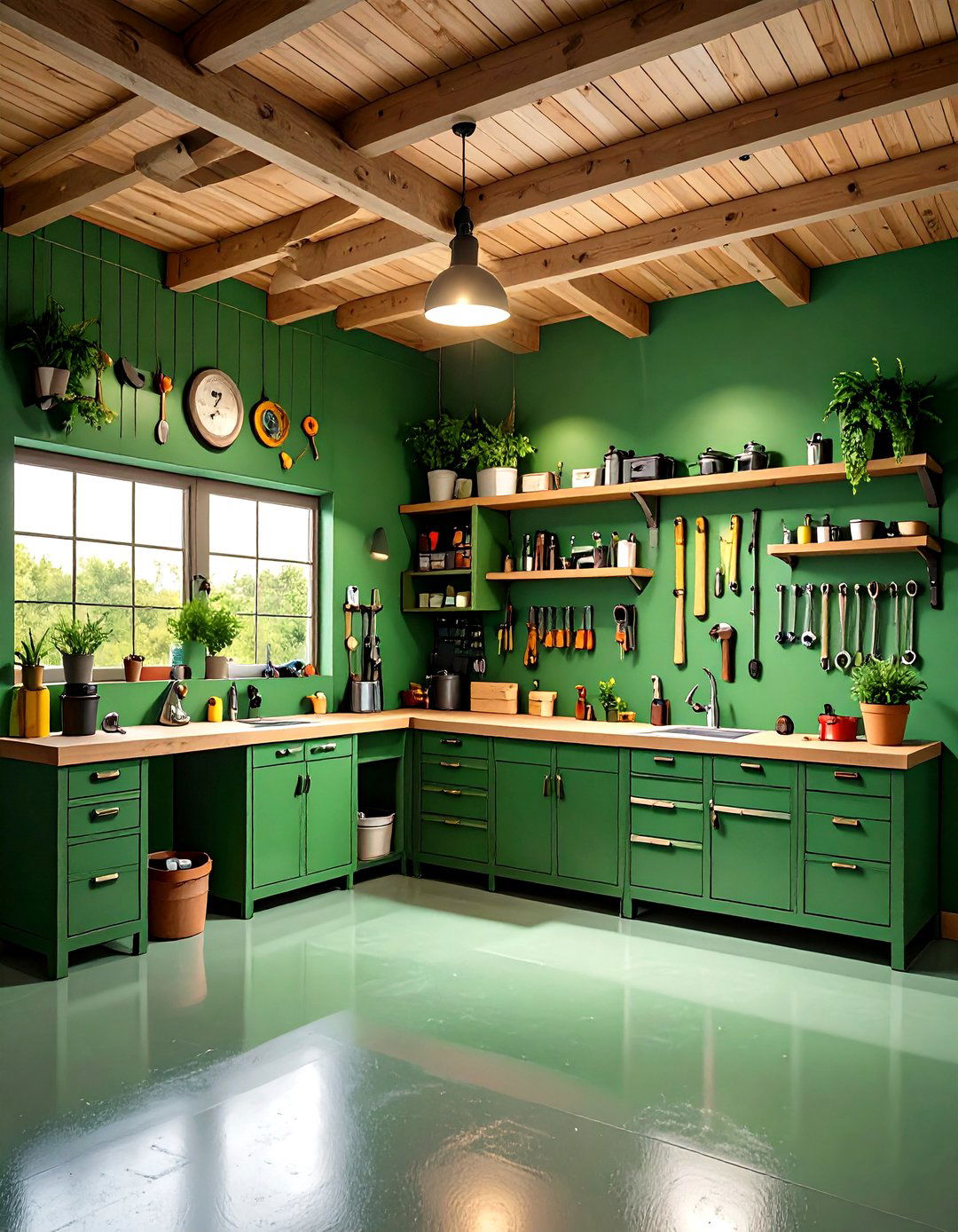 Forest Green Workshop Theme - 24 Garage Wall Paint Ideas