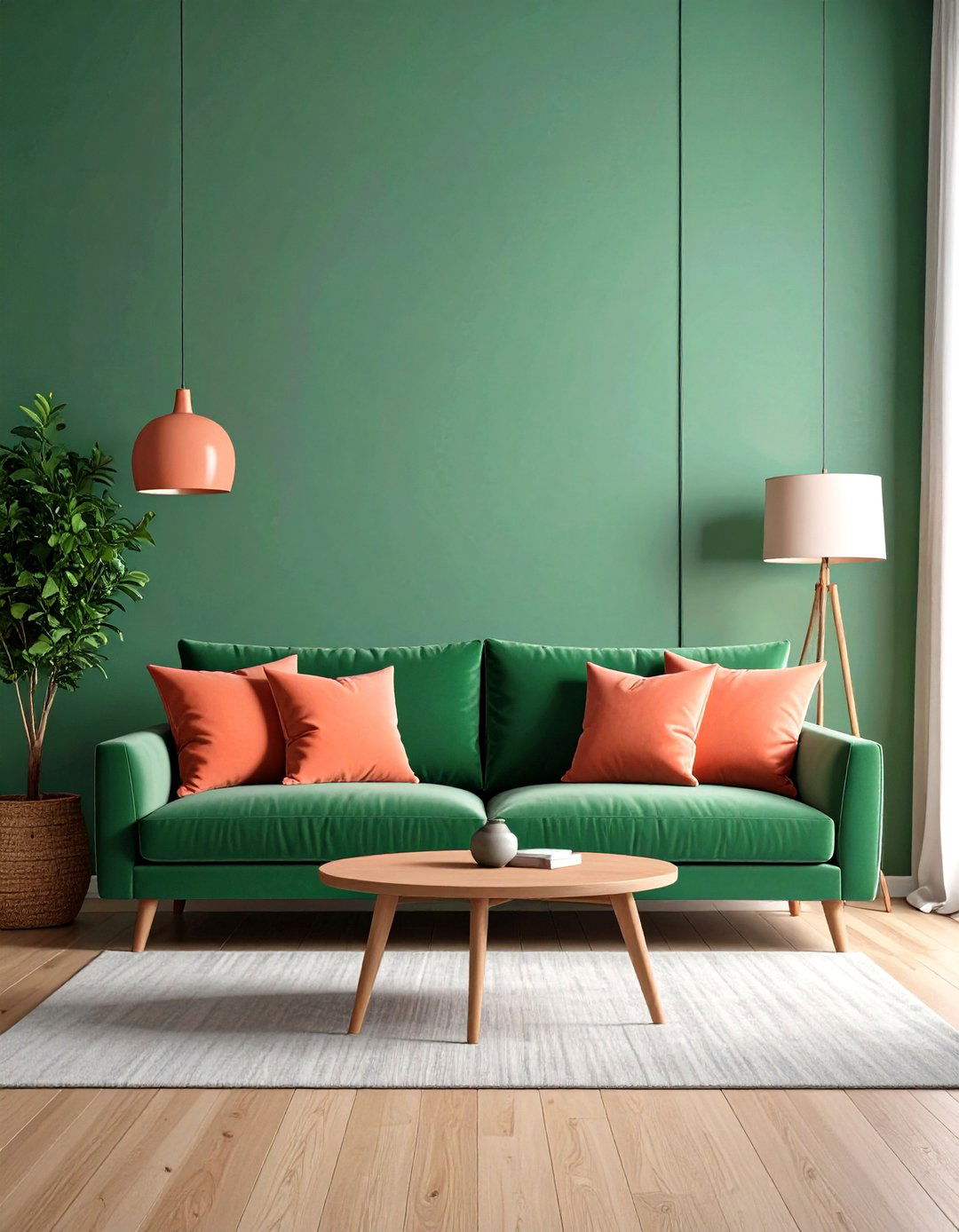 Forest Green and Coral Vibrant Pairing - 24 Forest Green Living Room Ideas