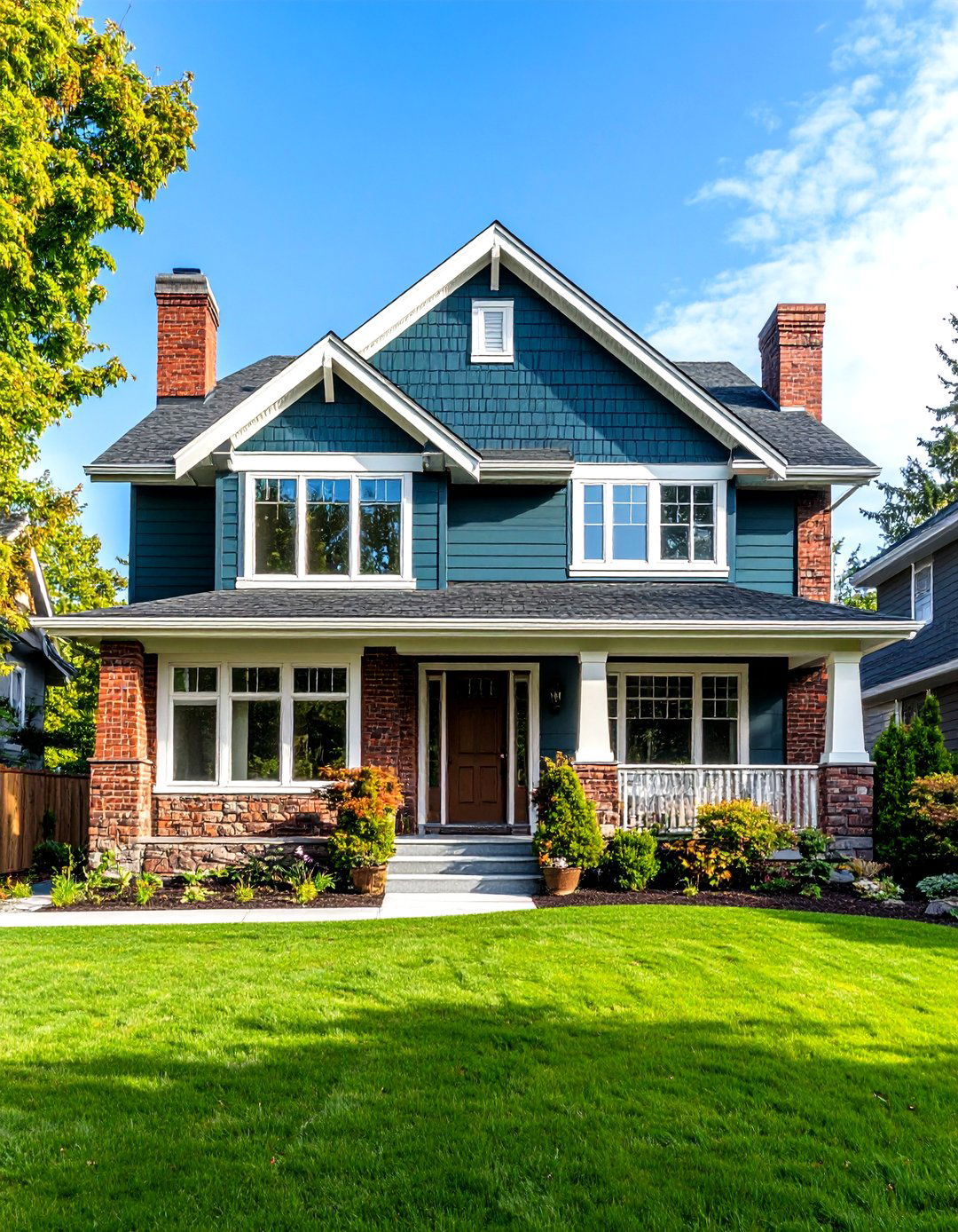 Forest Green with Red Brick - 24 Dark Green Exterior Ideas