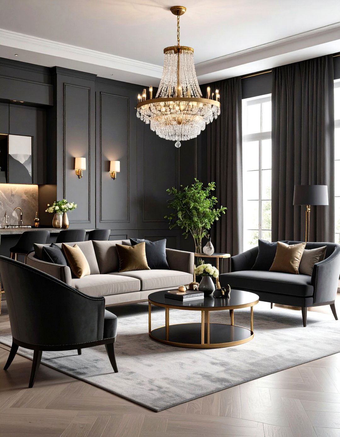 Formal Entertainment Living Room Concept - 24 living room grey walls black trim