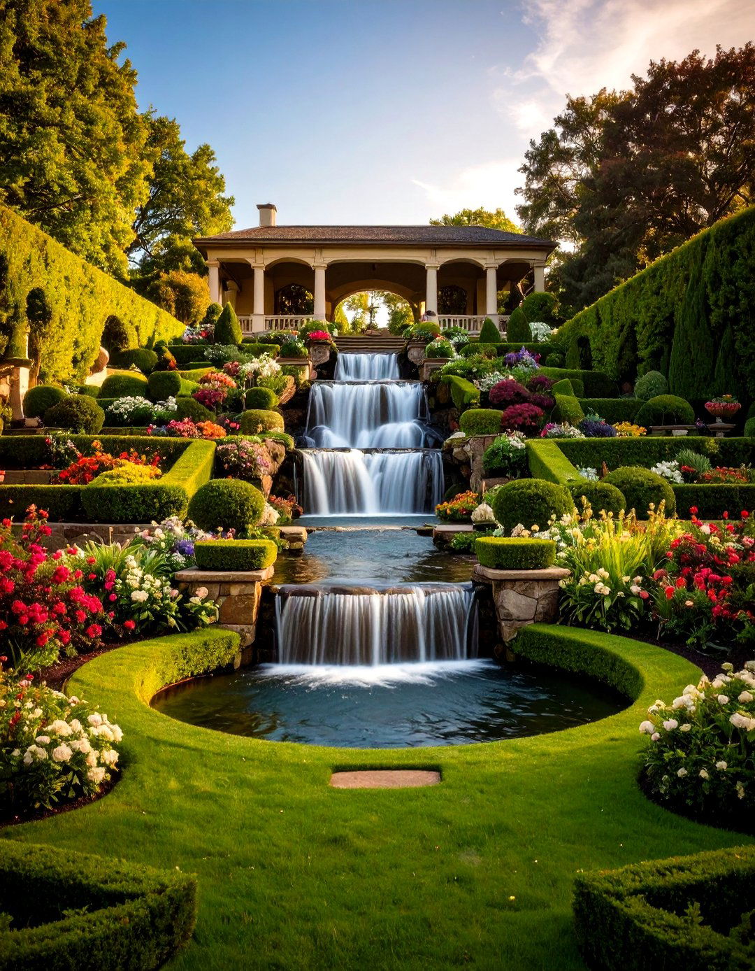 Formal Garden Waterfall Centerpiece - 24 Small Pond Ideas With Waterfalls