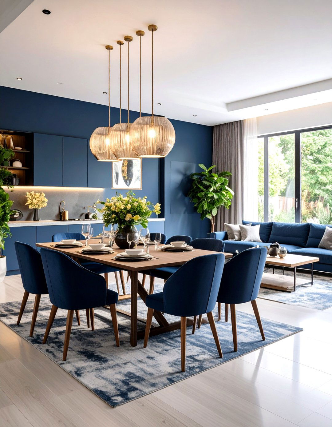 Formal Navy Dining Integration with Grey Living Space - 24 Navy Blue and Grey Living Room Ideas