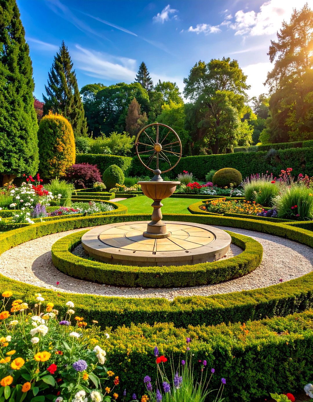 Formal Parterre Garden with Central Sundial - 24 Garden Focal Point Ideas