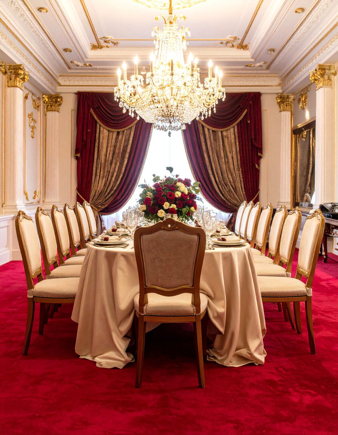 Formal Red Carpeted Dining Room - 24 Carpeted Dining Room Ideas