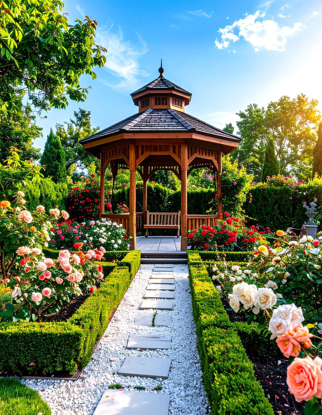 Formal Rose Garden with Gazebo - 24 Large Backyard Ideas