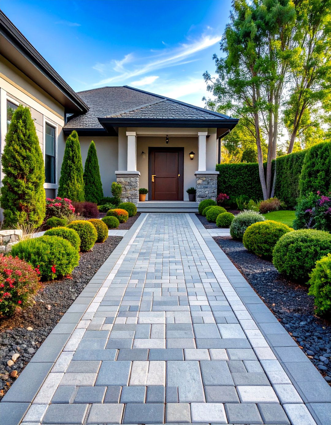 Formal Straight Line Cobblestone Walkway - 24 Cobble Stone Walkway Ideas