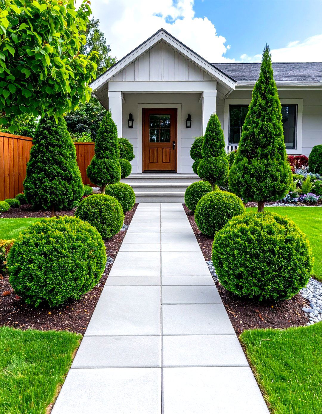 Formal Symmetrical Evergreen Layout - 24 Front Yard Evergreen Landscaping Ideas