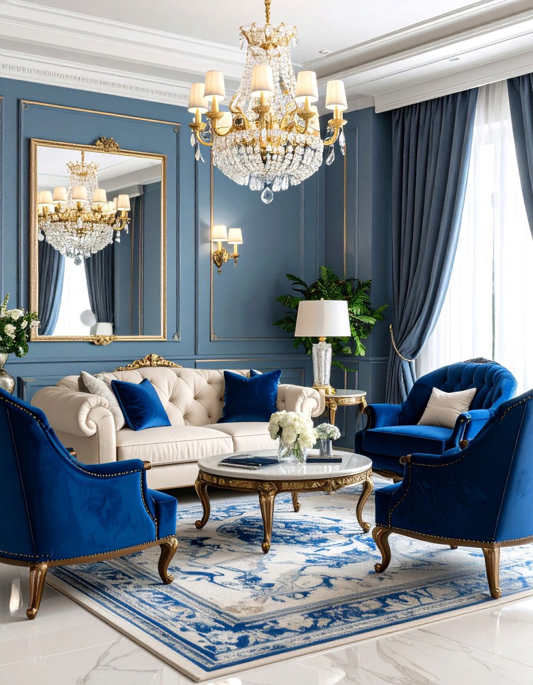 Formal Traditional Blue and Beige Living Room - 24 blue and beige living room ideas