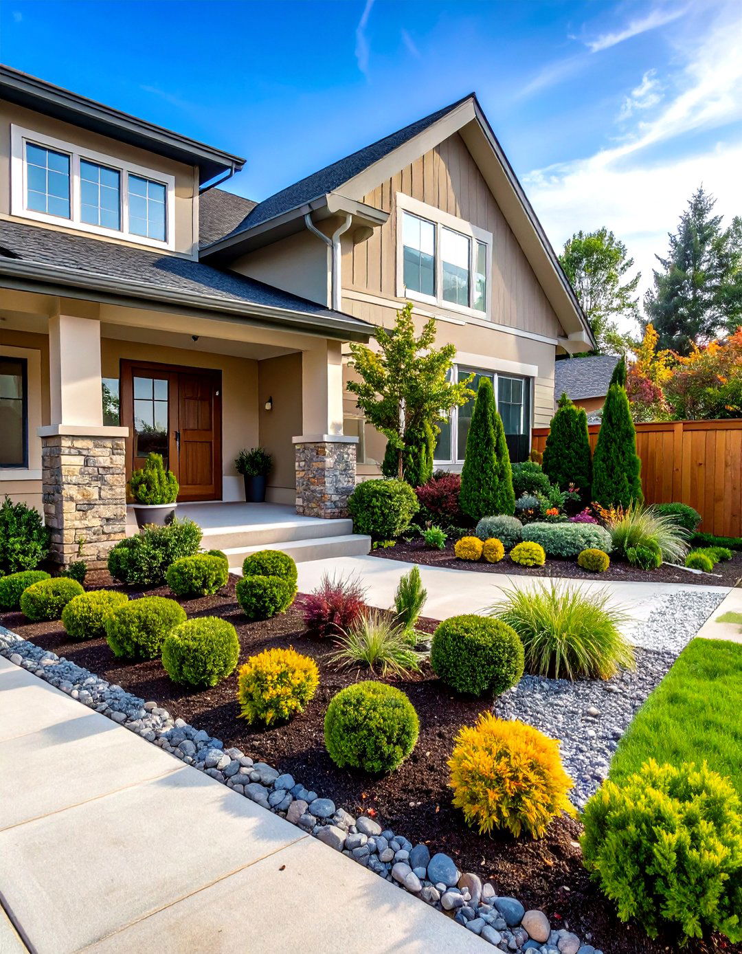 Foundation Border Evergreen Design - 24 Front Yard Evergreen Landscaping Ideas