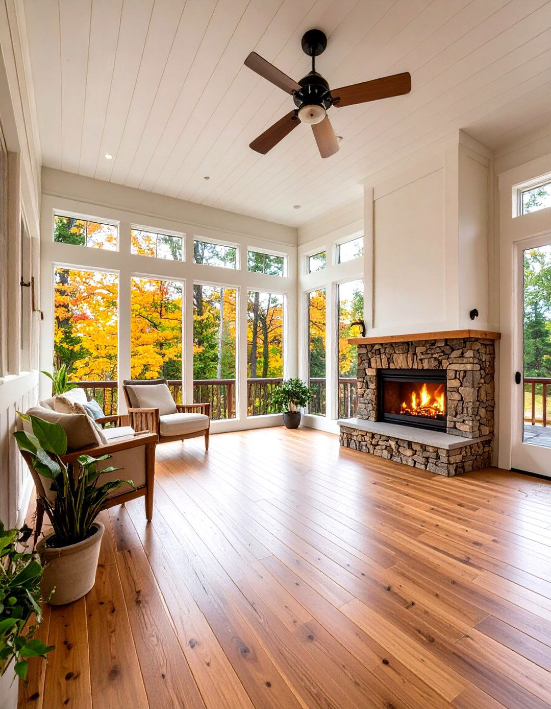 Four Season Room with Radiant Heat - 24 Porch Fireplace Ideas