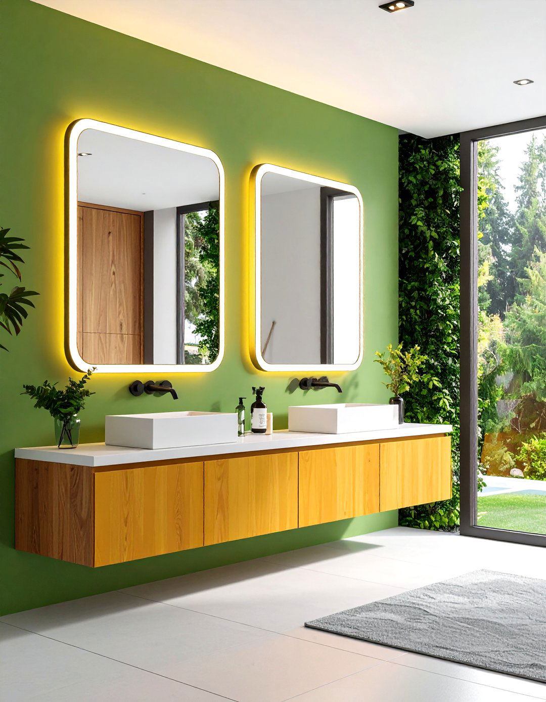 Frameless Double Vanity Mirror with Integrated Strip Lighting - 24 Bathroom Mirror Ideas