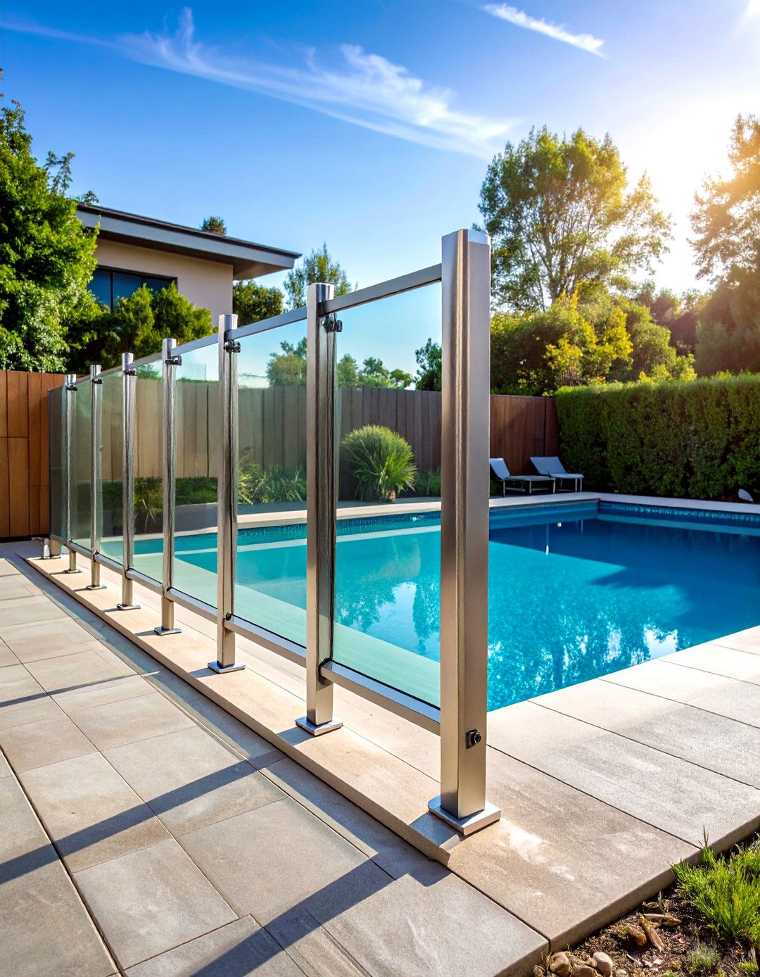 Frameless Glass Pool Fence with Stainless Steel Posts - 24 Pool Fence Ideas