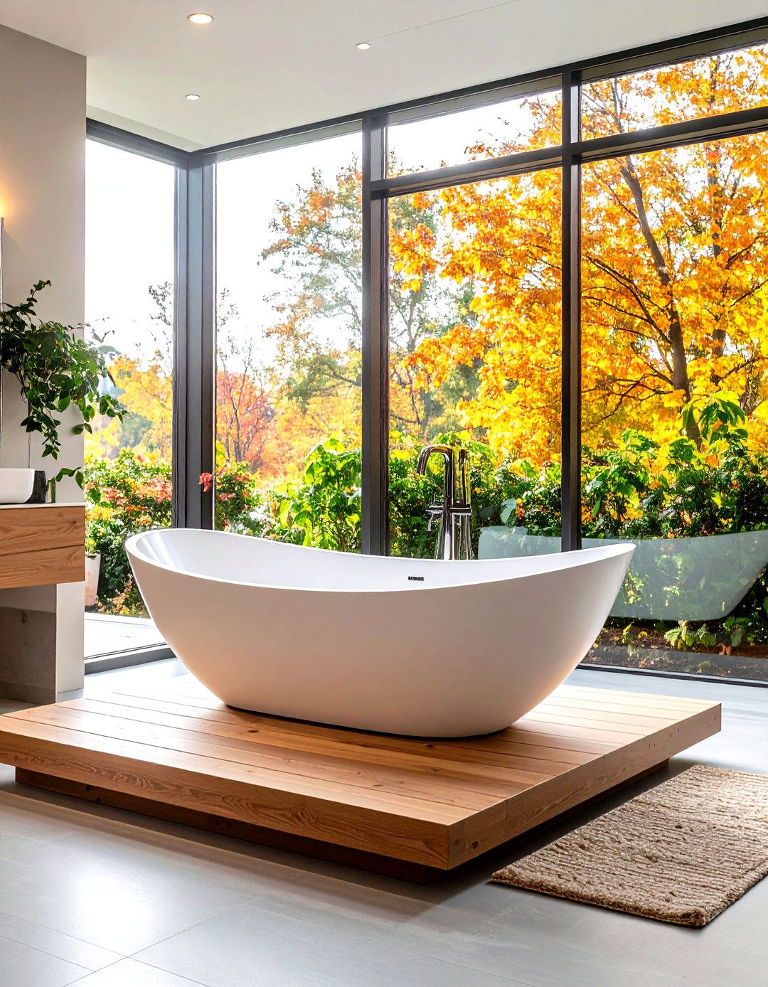 Freestanding Bathtub Bathroom with Platform Base Design - 24 Mid-century Modern Bathroom Ideas