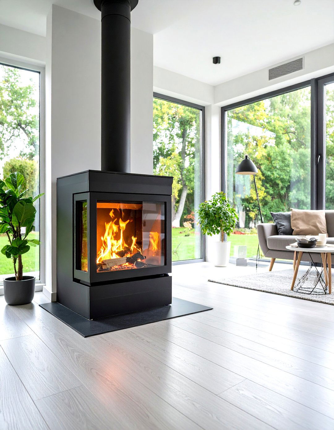 Freestanding Corner Fireplaces - 24 Scandinavian Fireplace Ideas