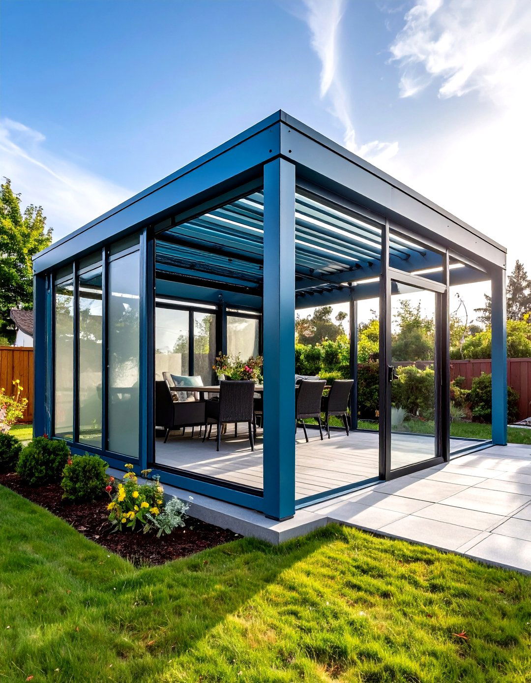 Freestanding Steel Pergola with Privacy Screens - 24 Patio Pergola Ideas