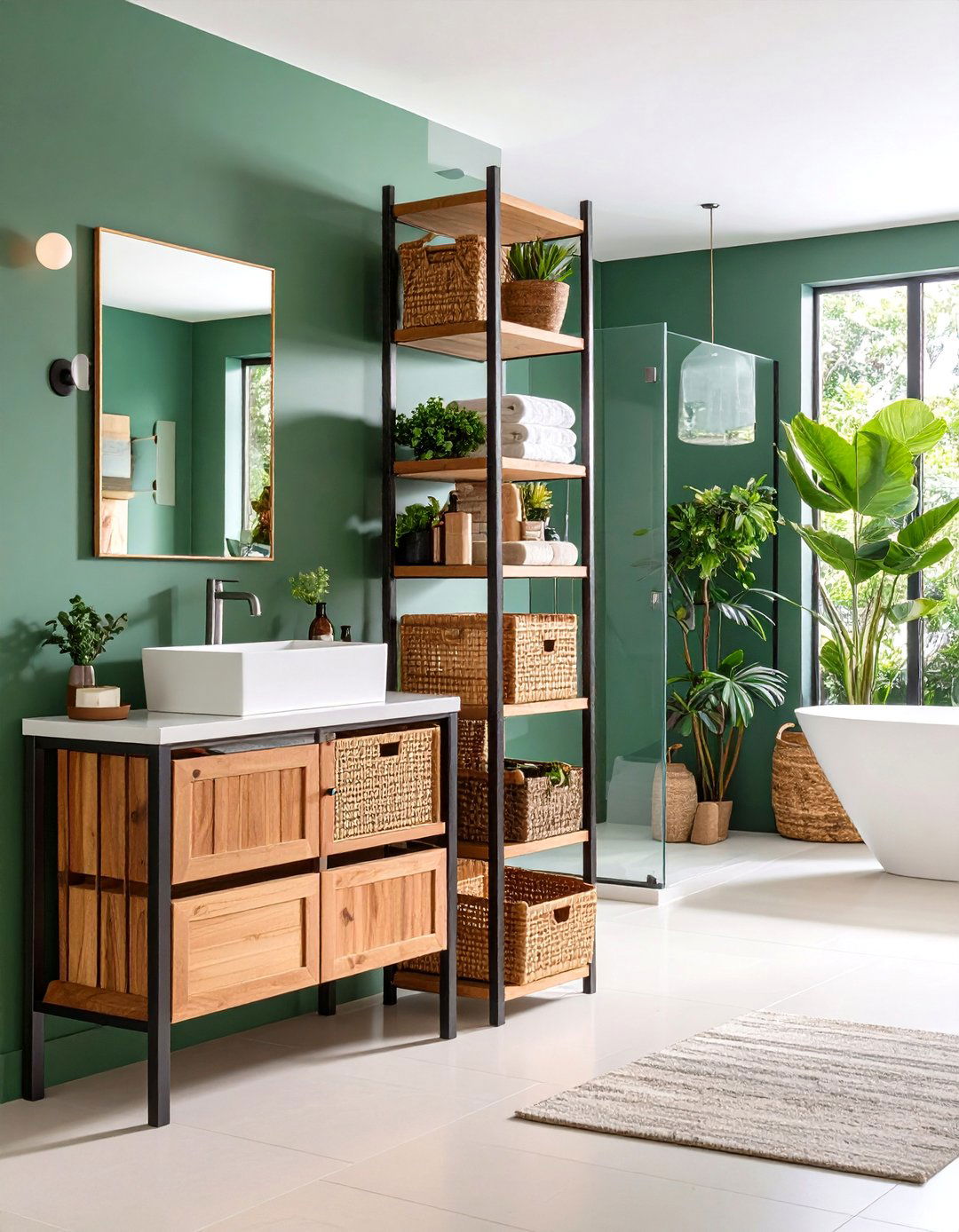 Freestanding Storage Tower with Mixed Materials - 24 Bathroom Storage Ideas