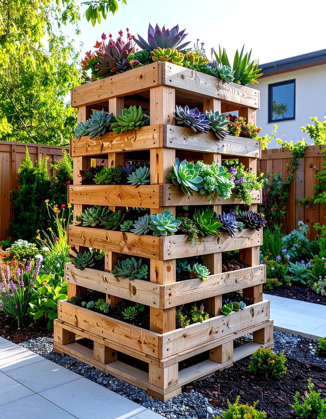 Freestanding Succulent Tower Garden - 24 Vertical Pallet Garden Ideas