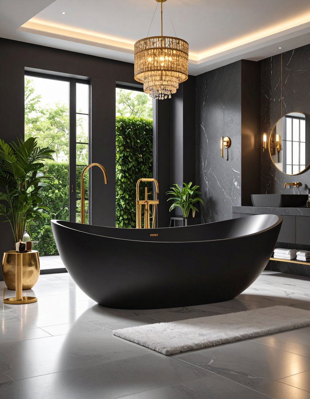 Freestanding Tub Centerpiece Focus - 24 Black and Gold Bathroom Ideas
