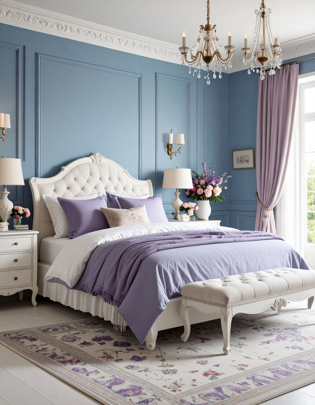French Blue and Grape Purple Vintage Style - 24 Blue and Purple Bedroom Ideas