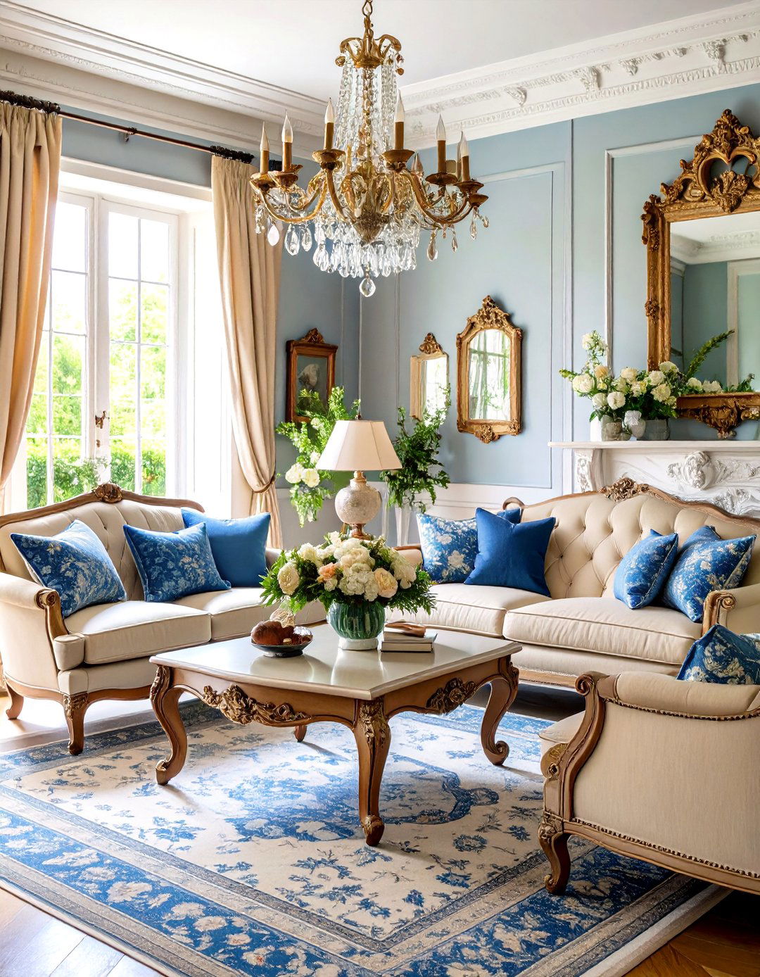 French Country Blue and Beige Living Room - 24 blue and beige living room ideas