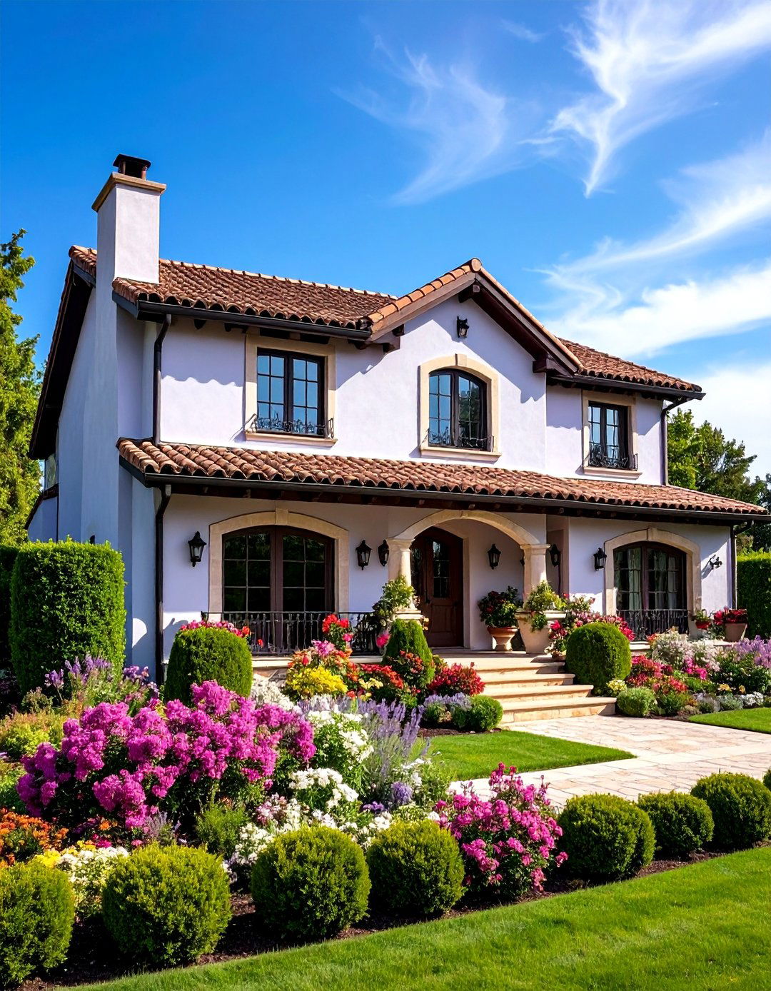 French Country Blue with Rustic Brown Clay Tiles - 24 blue exterior home with a brown roof ideas