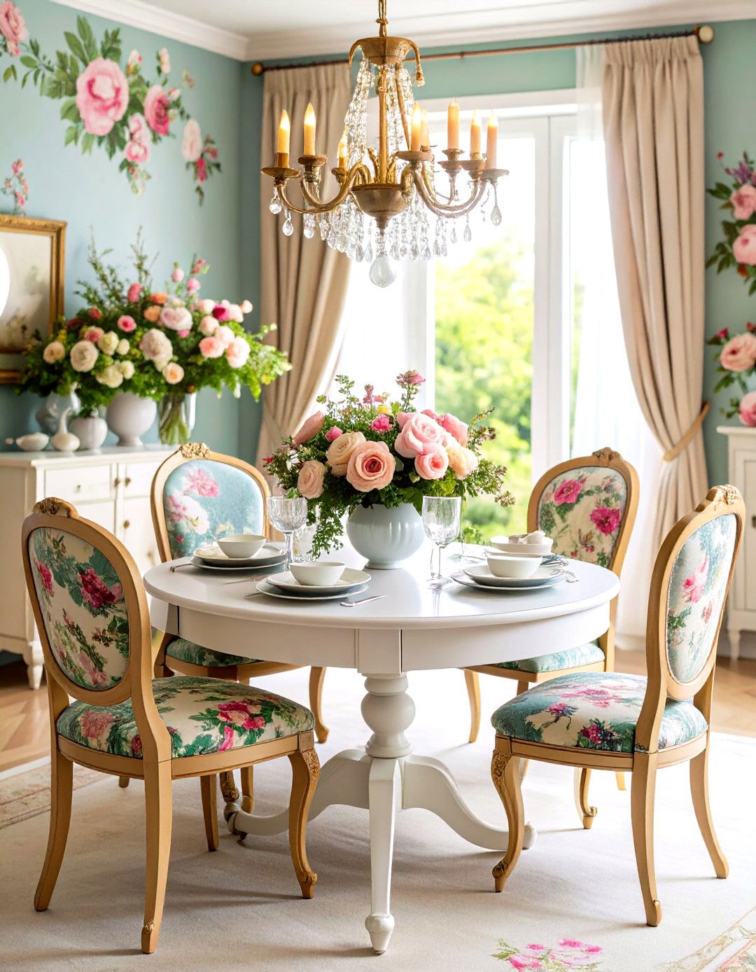 French Country Dining Room with Classic Floral Patterns - 24 French Country Dining Room Ideas