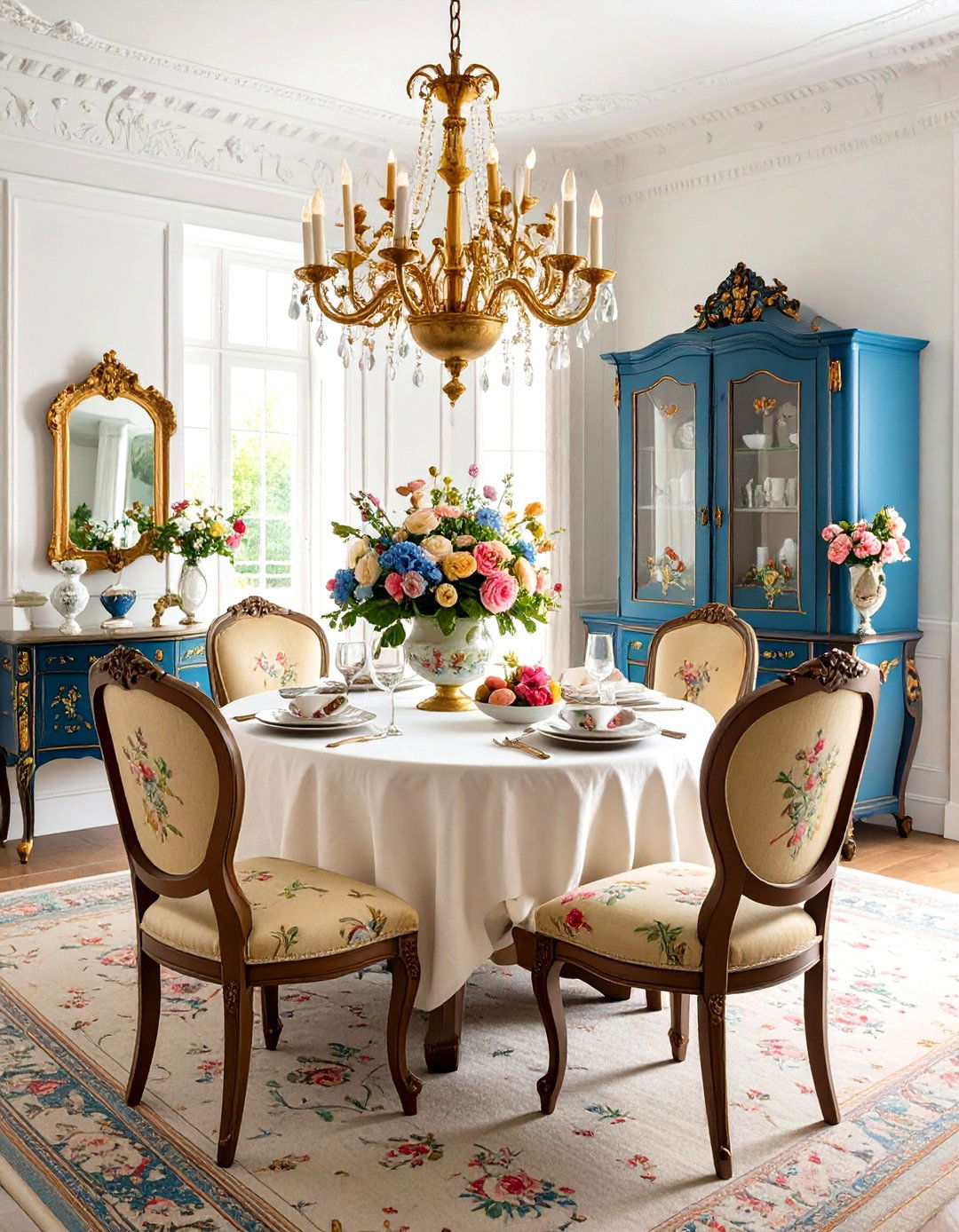 French Country Dining Room with Hand Painted Furniture Details - 24 French Country Dining Room Ideas