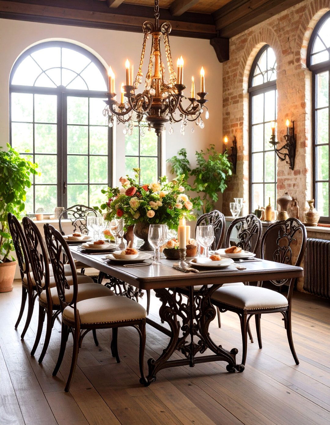French Country Dining Room with Ornate Wrought Iron Details - 24 French Country Dining Room Ideas