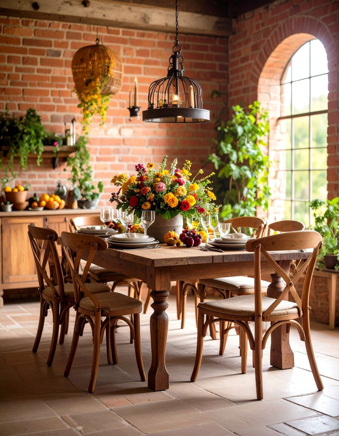French Country Dining Room with Rustic Brick Accent Walls - 24 French Country Dining Room Ideas