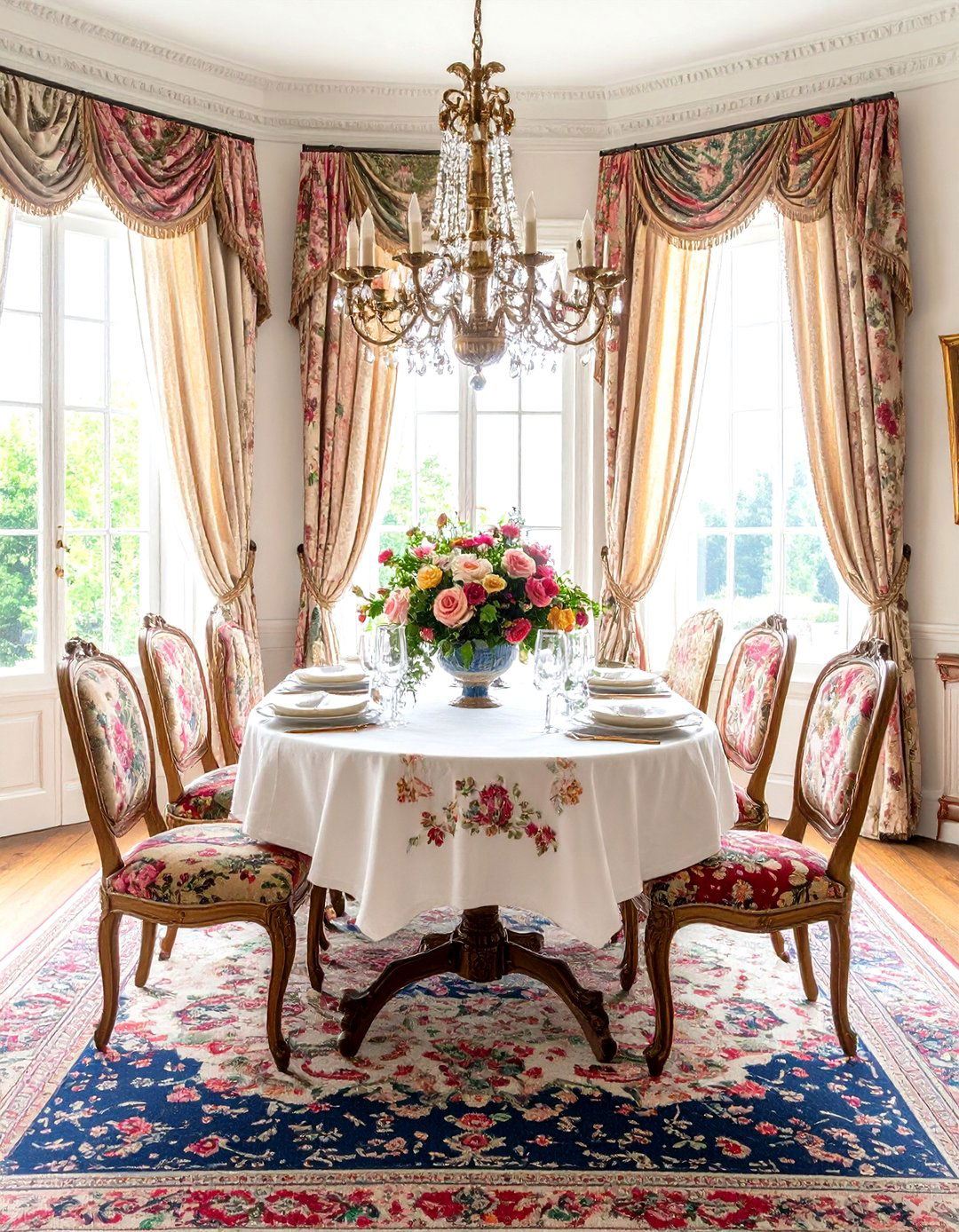 French Country Dining Room with Traditional Tapestry Elements - 24 French Country Dining Room Ideas