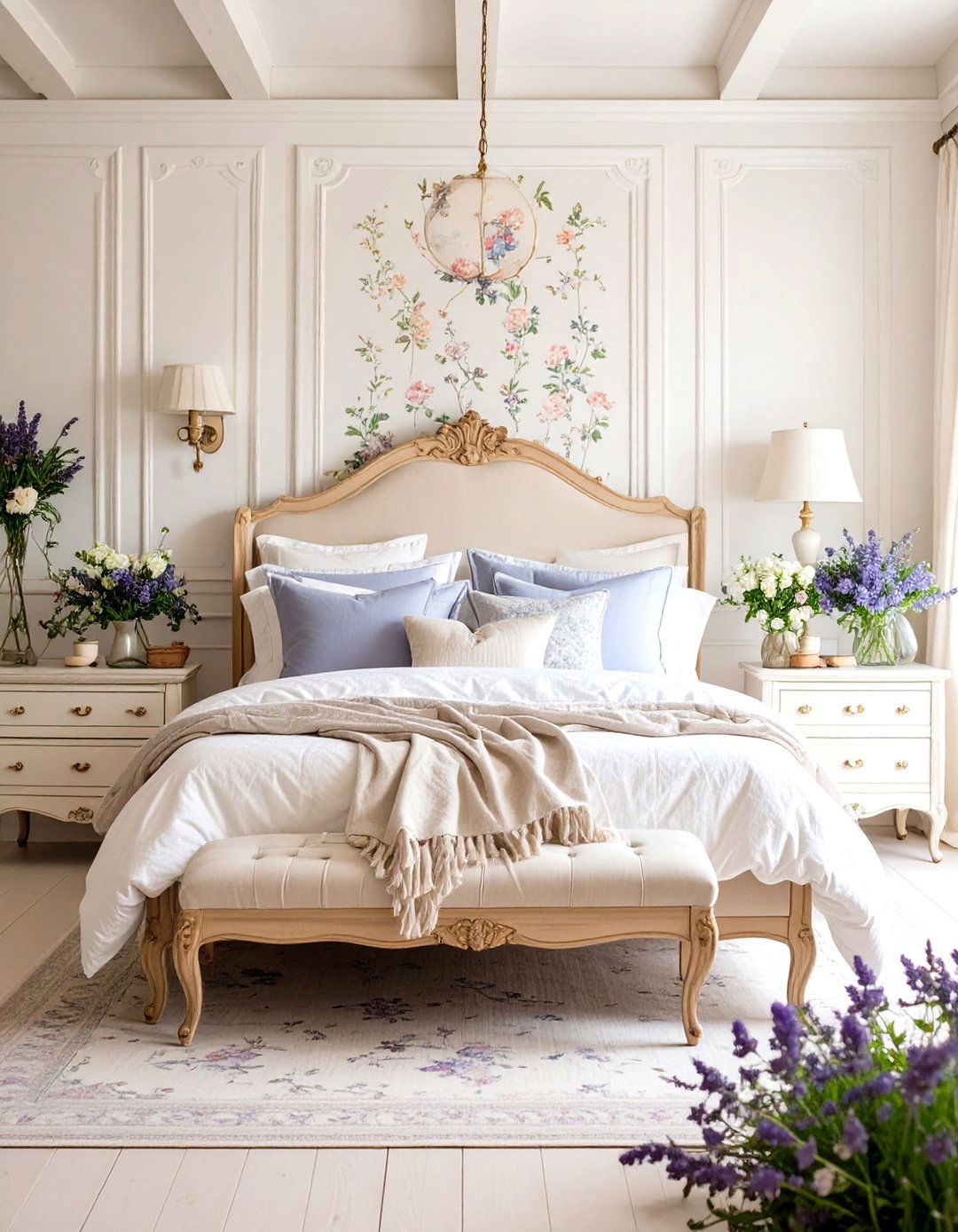 French Country Elegance with Vintage Details - 24 White and Cream Bedroom Ideas