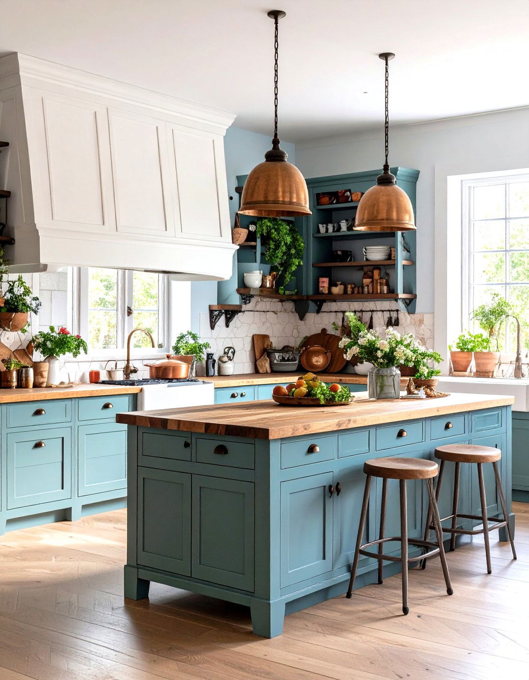 French Country Kitchen with Butcher Block and Copper Accents - 24 Kitchens With Butcher Block Countertops