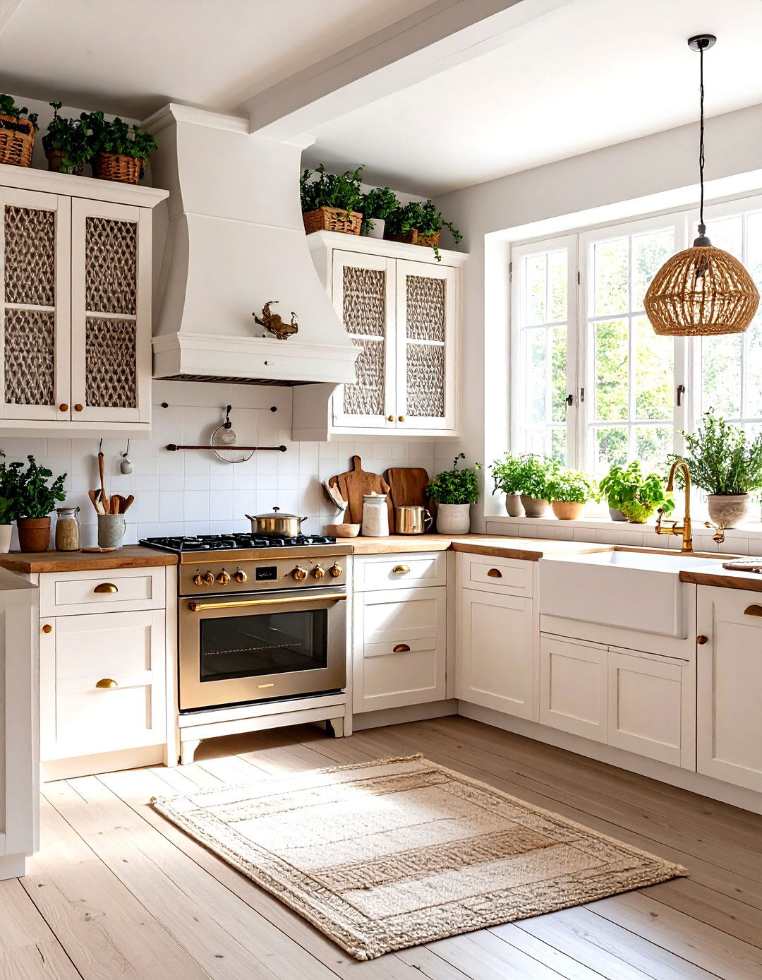 French Country Kitchen with Chicken Wire Cabinet Doors - 24 Small Kitchen Ideas on a Budget