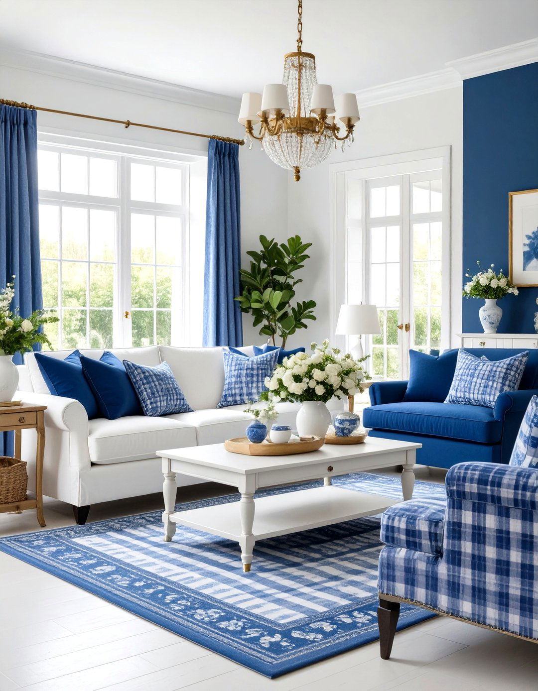 French Country Living Room with Blue and White Color Palette - 24 French Country Living Room Ideas