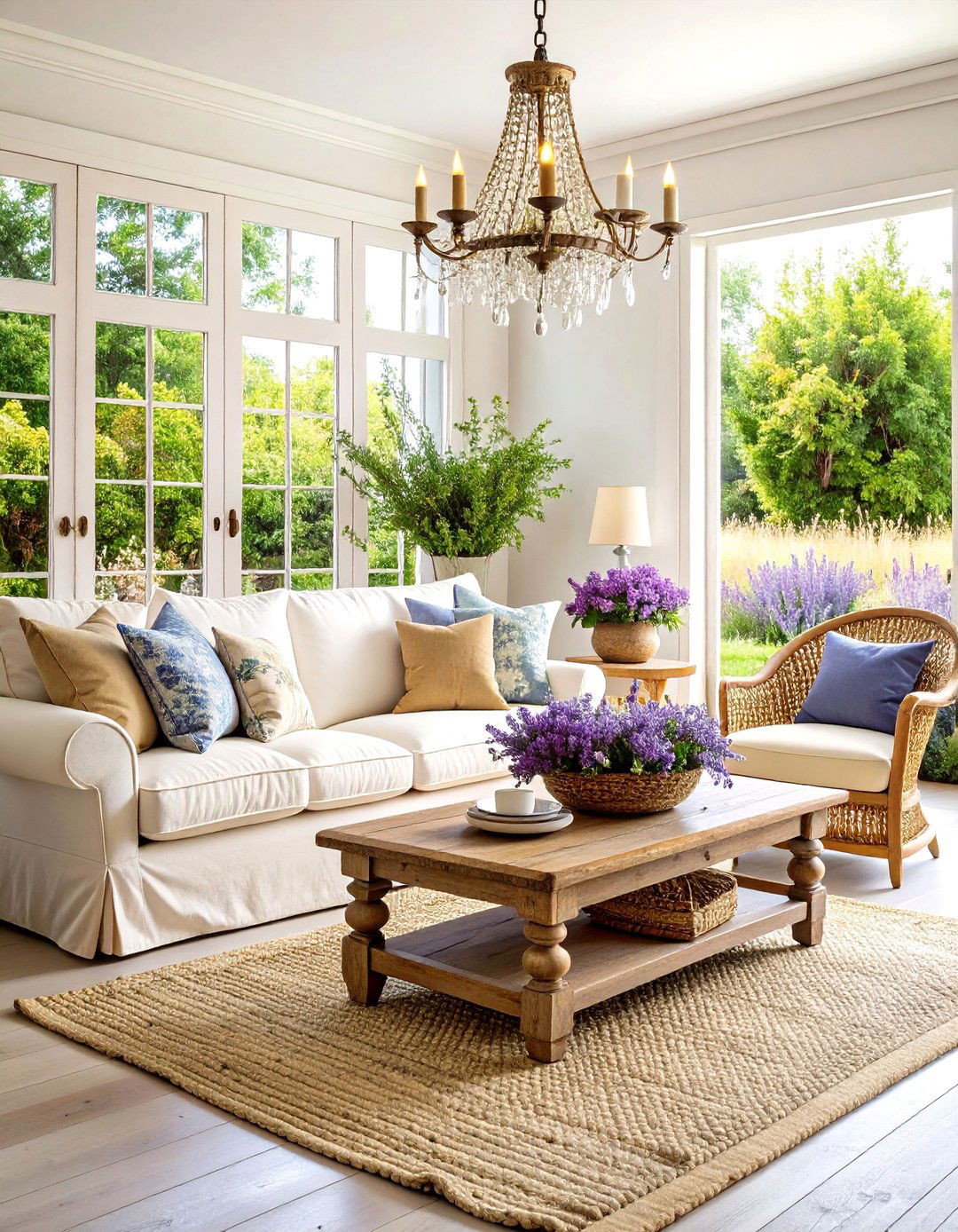 French Country Living Room with Distressed Furniture and Toile Patterns - 24 Cozy Living Room Ideas