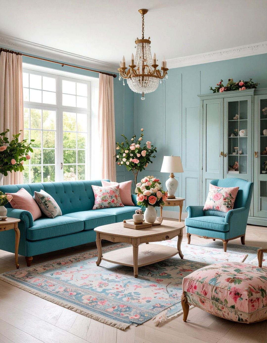 French Country Living Room with Hand Painted Furniture Details - 24 French Country Living Room Ideas