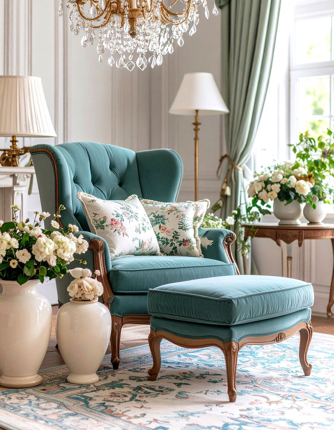 French Country Living Room with Sage and Pewter - 24 Green and Grey Living Room Ideas