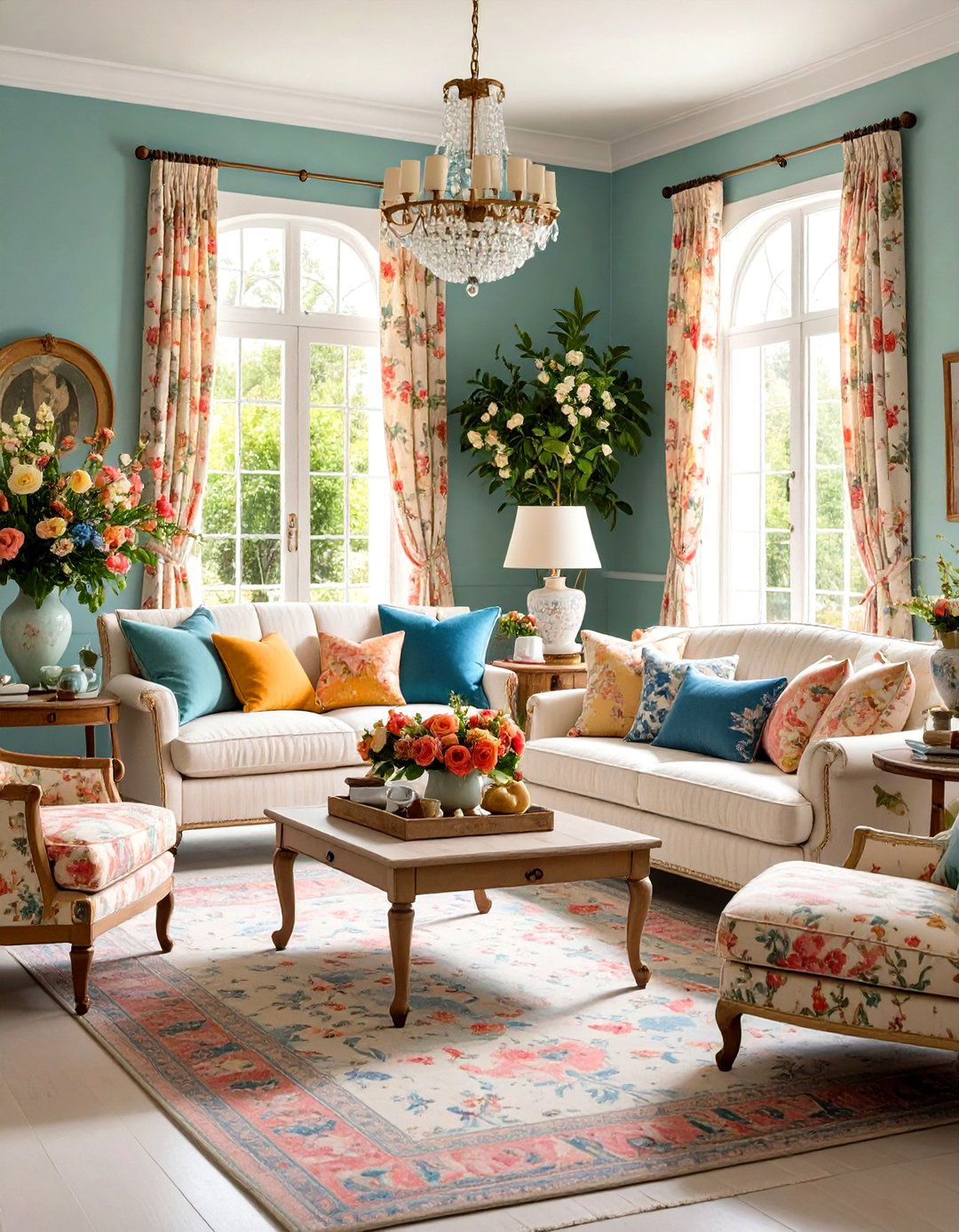 French Country Living Room with Thoughtfully Mixed Pattern Elements - 24 French Country Living Room Ideas