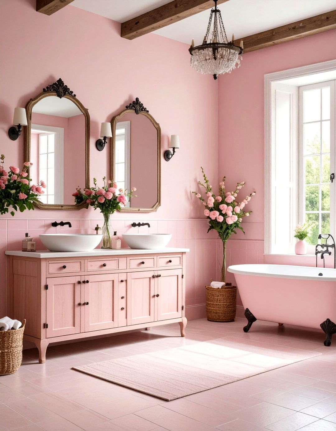 French Country Pink Bathroom - 24 Pink Tile Bathroom Ideas