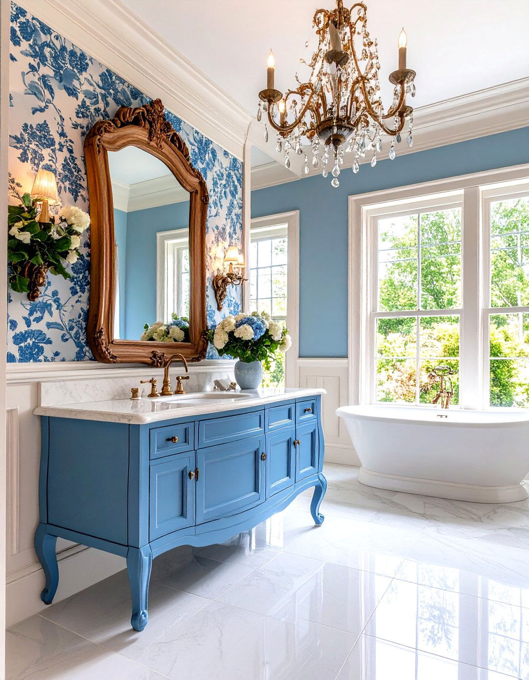 French Country Powder Room with Soft Pastel Accents - 24 Powder Room Ideas