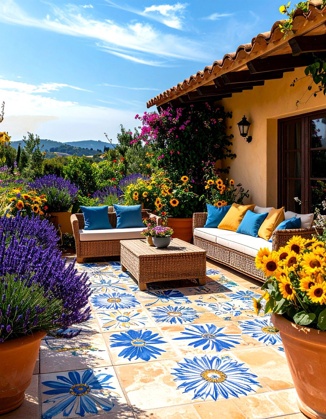 French Country Provenal - 24 Painted Concrete Patio Ideas