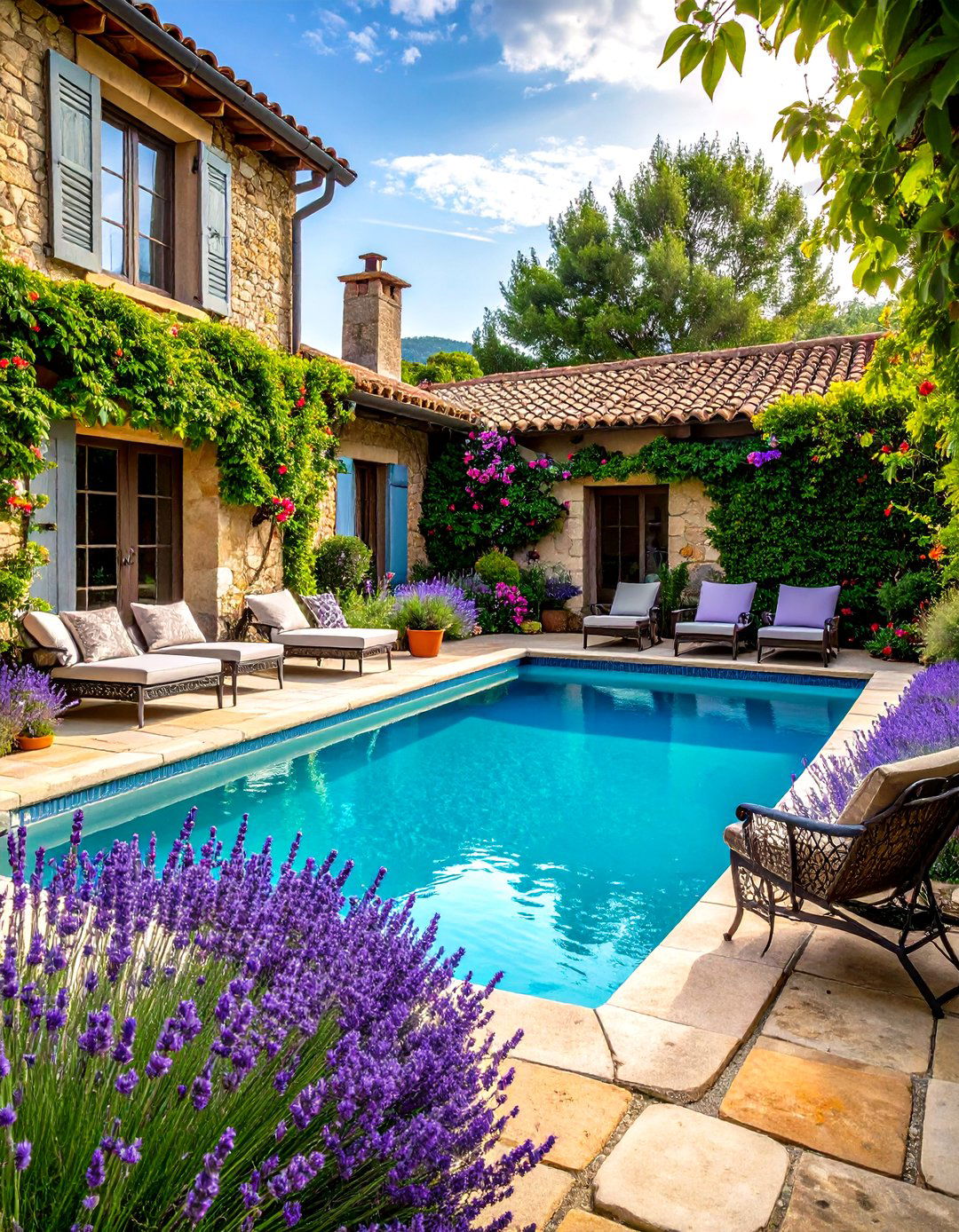 French Country Spool Courtyard - 24 Spool Pool Ideas