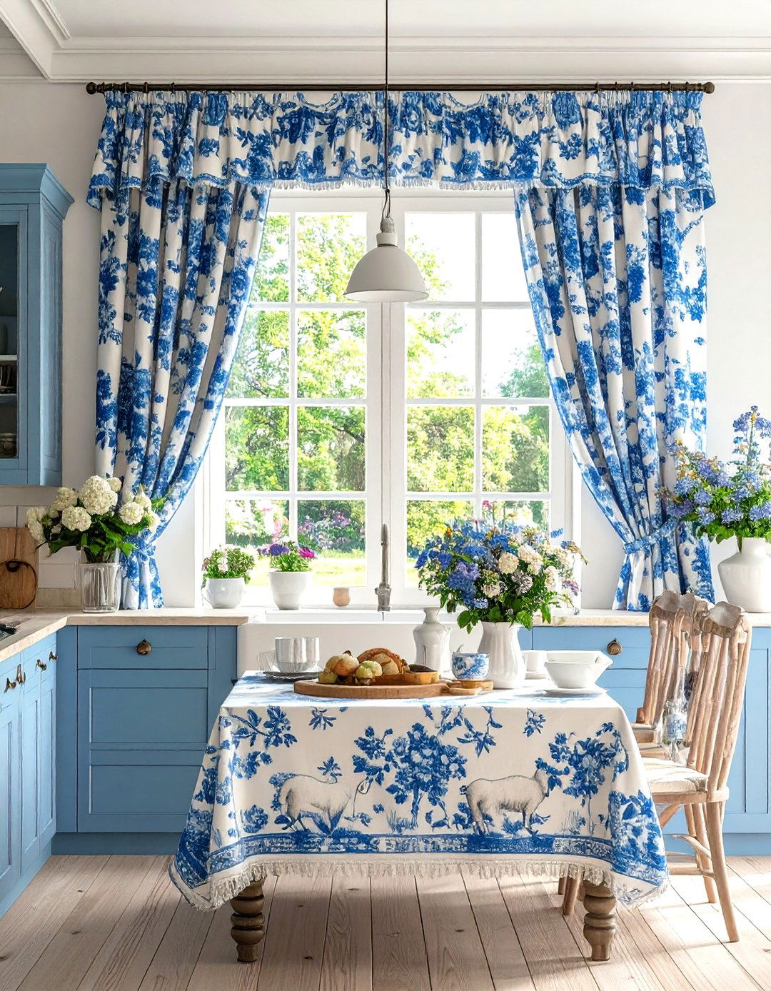 French Country Toile Curtains in Classic Blue - 24 Kitchen Curtain Ideas