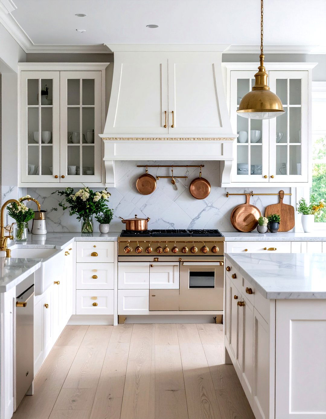 French Country White Cabinets with Aged Brass Hardware - 24 White Kitchen Cabinets With Gold Hardwar